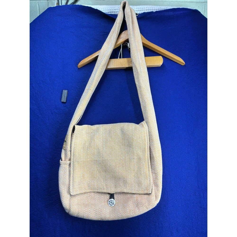Boho Unisex Ganesh Himal Messenger‎ Bag OS Yellow Herringbone Woven Cotton Nepal